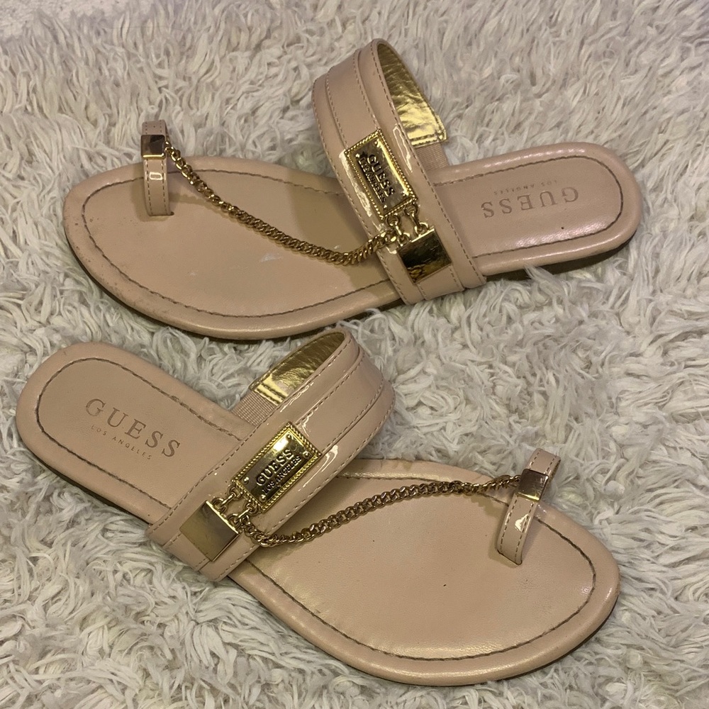 Guess Beige Sandals with Gold Chain Toe-Ring